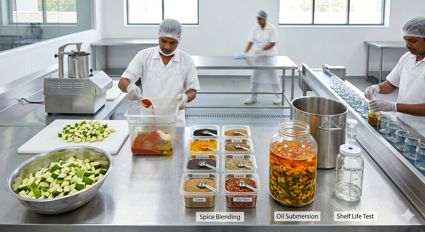 Mango atchar production and spice blending